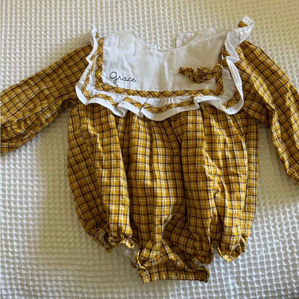Personalized “Grace” plaid long sleeve bubble